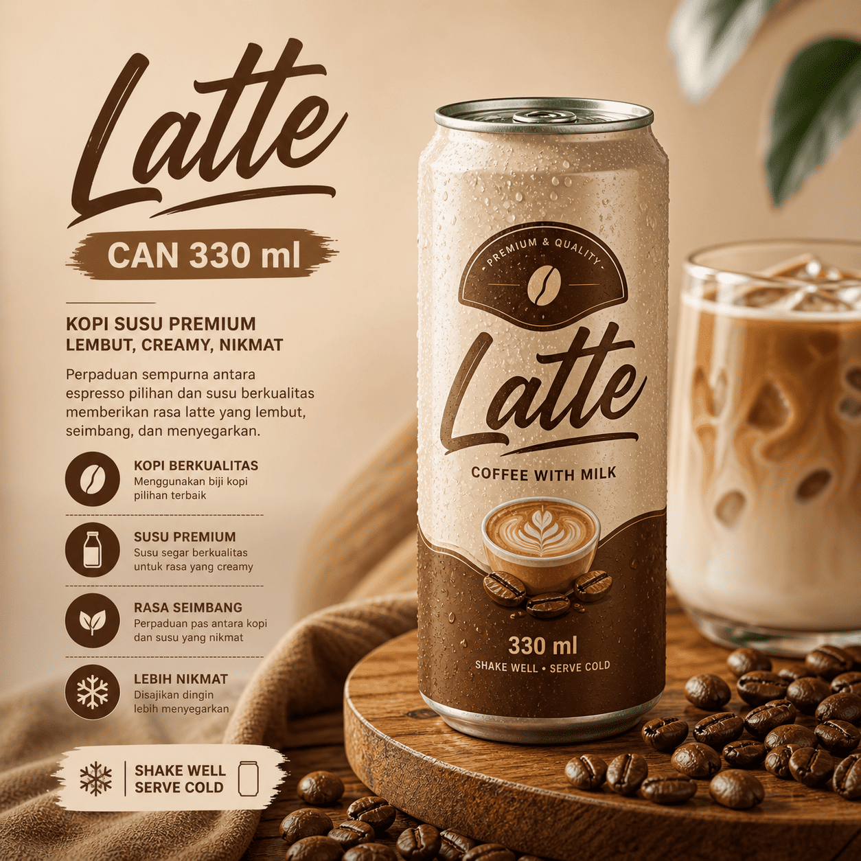 Latte Can 330 ml dari Thirty Three Brew dengan tampilan clean dan modern
